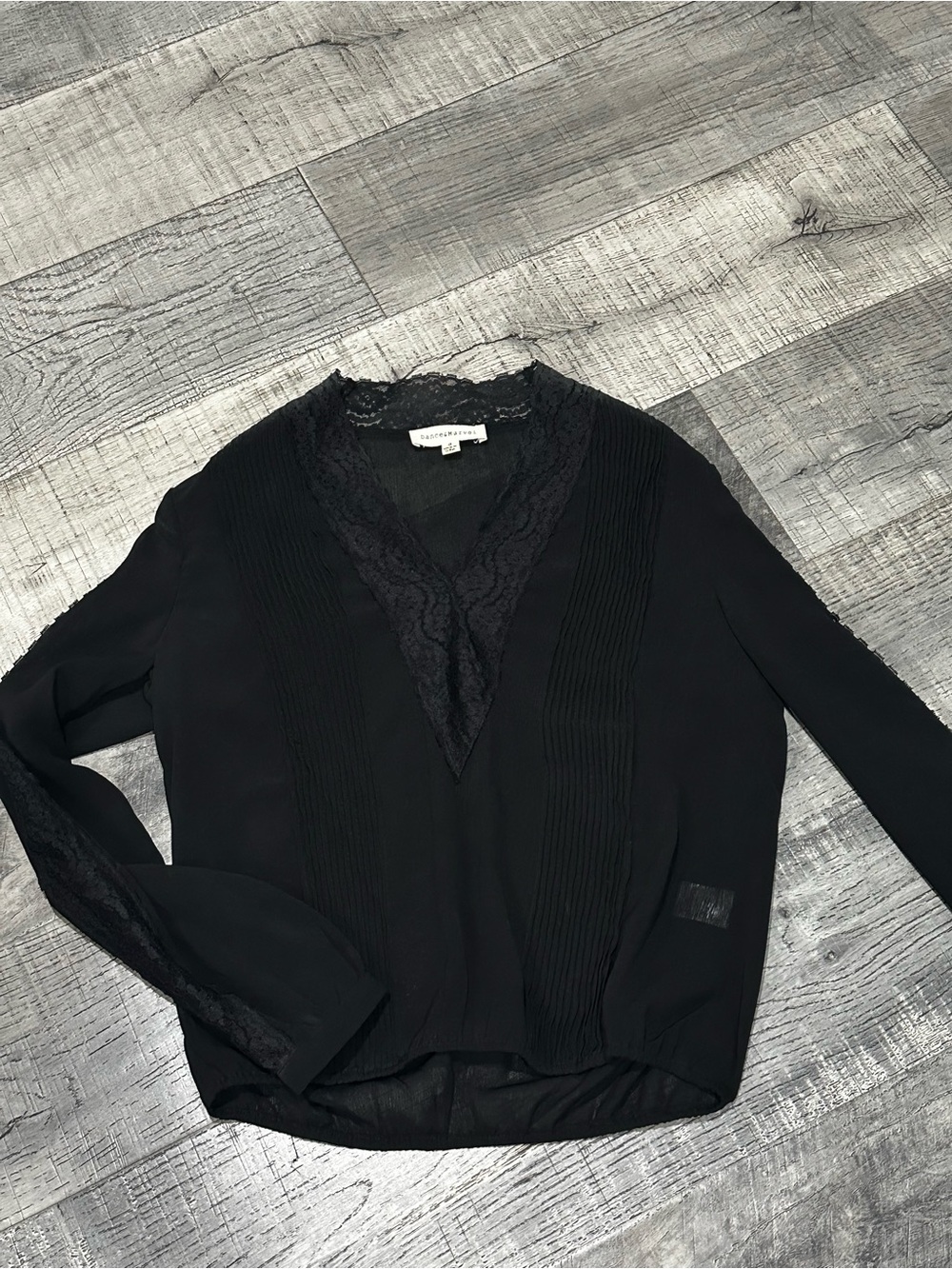 Black Lace-Trim V-Neck Blouse